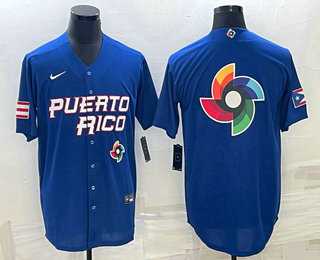 Men%27s Puerto Rico Baseball 2023 Royal World Big Logo With Patch Classic Stitched Jersey